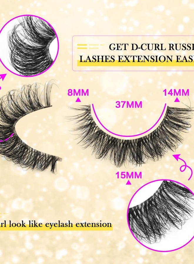 zanlufly False Eyelashes Russian Strip Lashes D Curl Wispy Natural Look Faux Mink Lashes Like Eyelash Extension Fluffy Transparent Band Cat Eye Fake Eyelashes Pack - Image 2