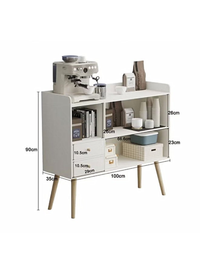 Golden Coffee Cabinet with Large Top, Open Shelves and 2 Storage Drawers 100x35x90 cm for Living Room or Office (White ZWG008) - Image 2