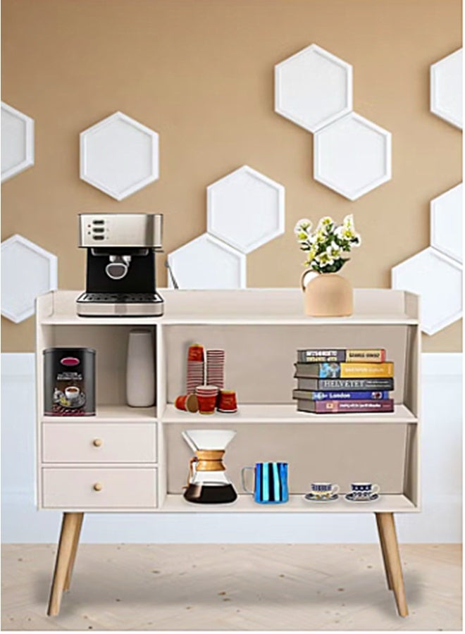 Golden Coffee Cabinet with Large Top, Open Shelves and 2 Storage Drawers 100x35x90 cm for Living Room or Office (White ZWG008) - Image 3