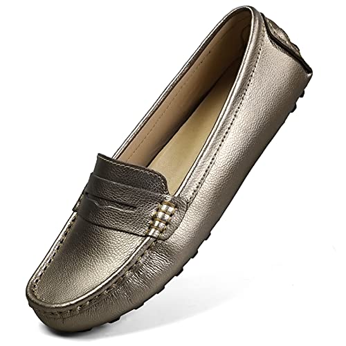 Artisure Women's Classic Handsewn Metallic Champagne Genuine Leather Penny Loafers Driving Moccasins Casual Boat Shoes Slip On Fashion Office Comfort Flats 7.5 M US SKS-1221XBJ075 - Image 1
