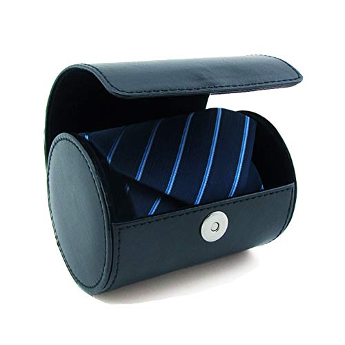 WAJJ Men's Necktie Travel Case, Tie Anti-Wrinkle Organizer Box - Formal Cylinder Shape (Blue) - Image 1