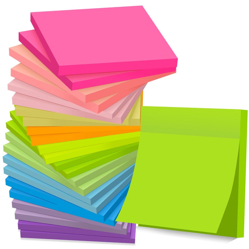 vipstar (24 Pads) Sticky Notes 3x3 in Post, 12 Bright Colors Self-Stick Note Pads it, Strong Adhesive, Easy to Post for Home, Office, Notebook - Image 1