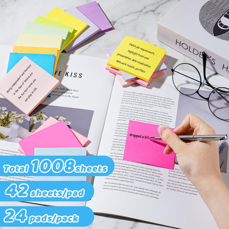 vipstar (24 Pads) Sticky Notes 3x3 in Post, 12 Bright Colors Self-Stick Note Pads it, Strong Adhesive, Easy to Post for Home, Office, Notebook - Image 3