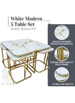 LHFHOMT LHFHOMT 5 Piece Living Room Table Set,1 Big Center Table and 4 Pices Small Tables,Luxury Center table Tabletop Glass For Living Room, office  - Image 5