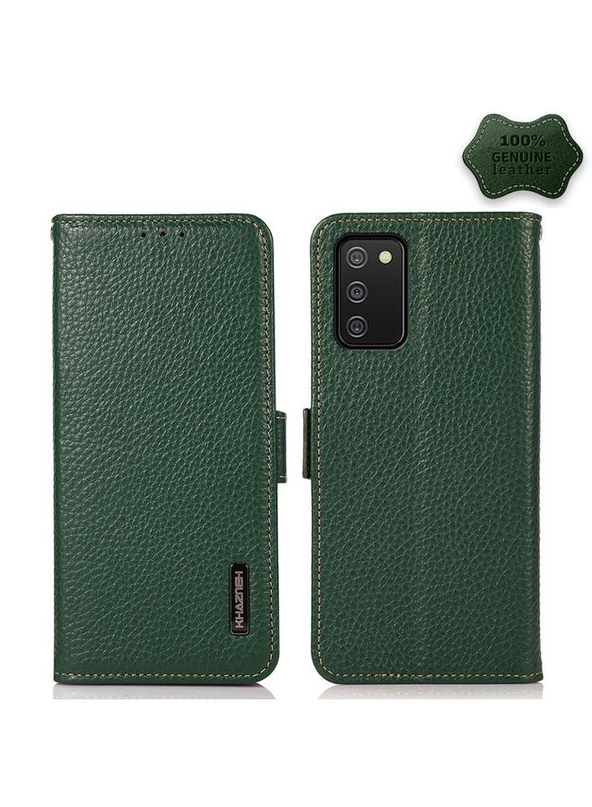 S-TOP Case For Samsung Galaxy A02s EU Version KHAZNEH Side-Magnetic Litchi Genuine Leather RFID Phone Case - Image 1