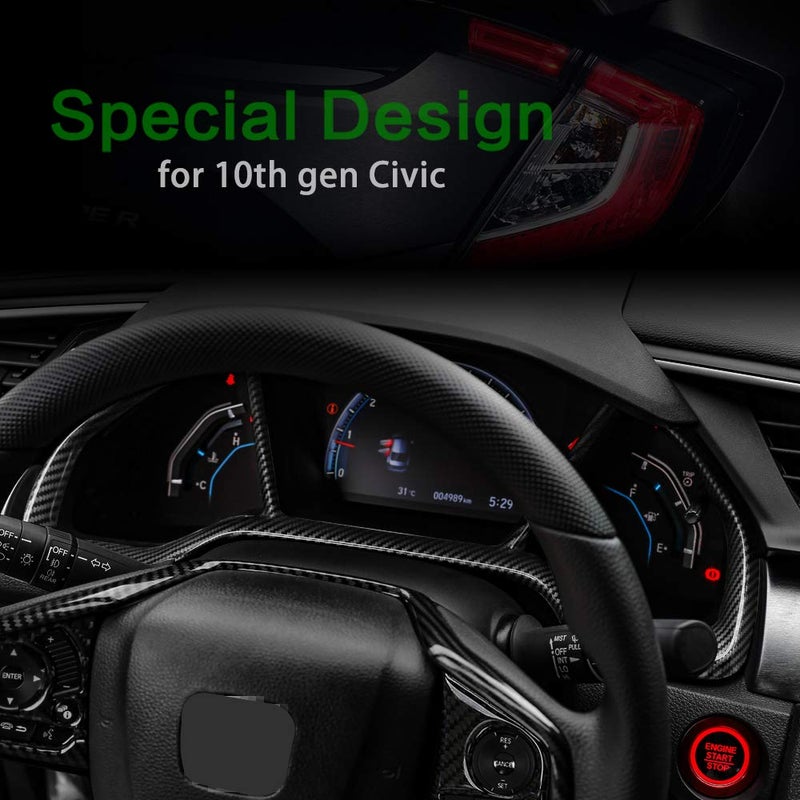 Thenice for 10th Gen Civic Dash Board Instrument Panel Dashboard Trim Cover Interior Decal Accessories Compatible with Honda Civic 2021 2020 2019 2018 2017 2016 -Carbon Fiber Grain - Image 3