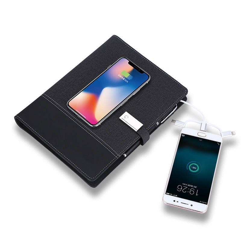 ليزم دفتر ملاحظات ذكي قابل للشحن مع باور بانك وشحن لاسلكي وذاكرة USB من LISM، مقاس A5، غلاف جلدي، هدية أعمال - Image 1