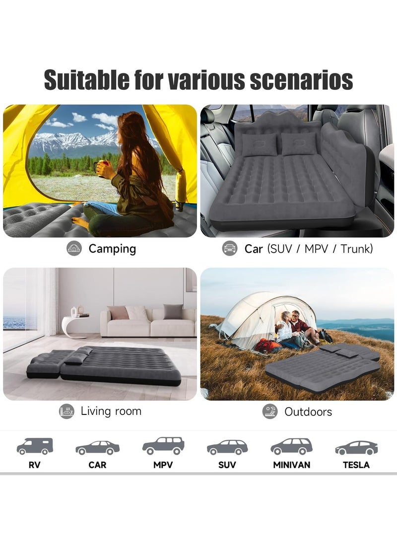 Car Travel Air Mattress Bed, Inflatable SUV Truck Air Mattress Back Seat Camping Bed Thickened Car Sleeping Pad for Travel, Car Bed SUV Mattress with Car Air Pump 2 Pillows