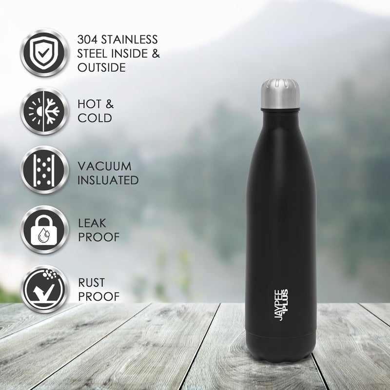 Jaypee Plus Alpha Vaccum Insulated Thermosteel 24 Hours Hot and Cold Water Bottle for School, Office, Home, Gym Double Walled Leakproof, Rust Free Steel Bottle 750 ml Flask, Black - Image 4