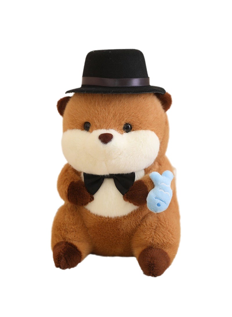 Cartoon Capybara Doll Loves to Eat Fish Children's Plush Toy Pillow (Top Hat Capybara Loves To Eat Blue Fish)  - Image 1