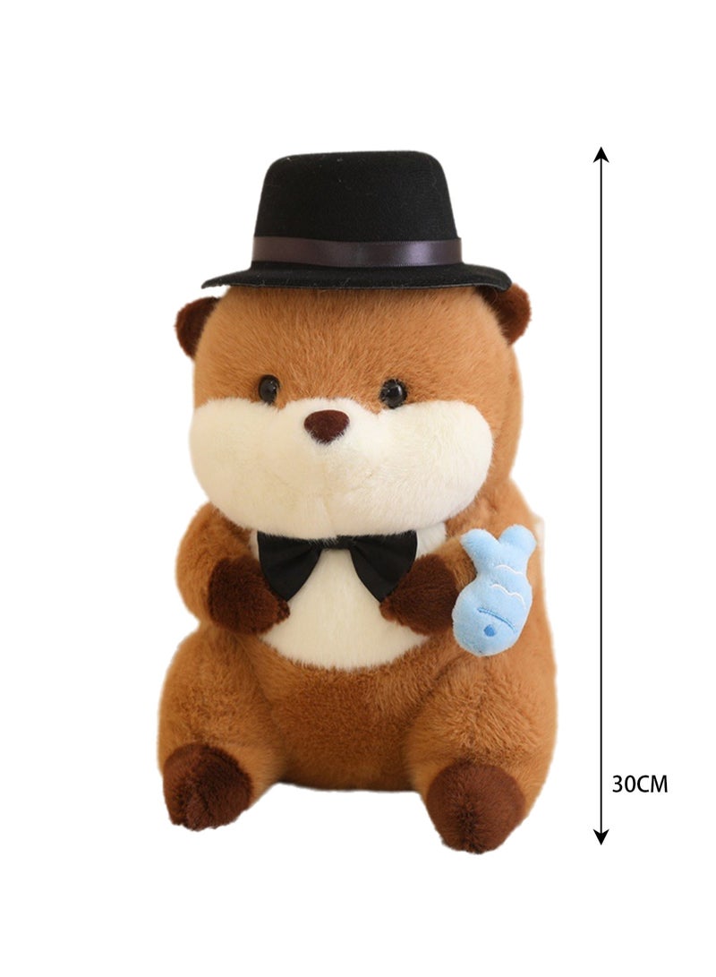 Cartoon Capybara Doll Loves to Eat Fish Children's Plush Toy Pillow (Top Hat Capybara Loves To Eat Blue Fish)  - Image 2