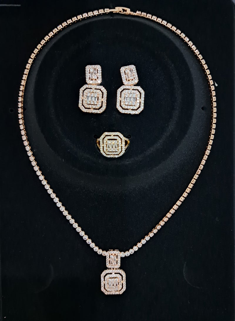 جولاري طقم عقد وأقراط شكل مربع - Image 3