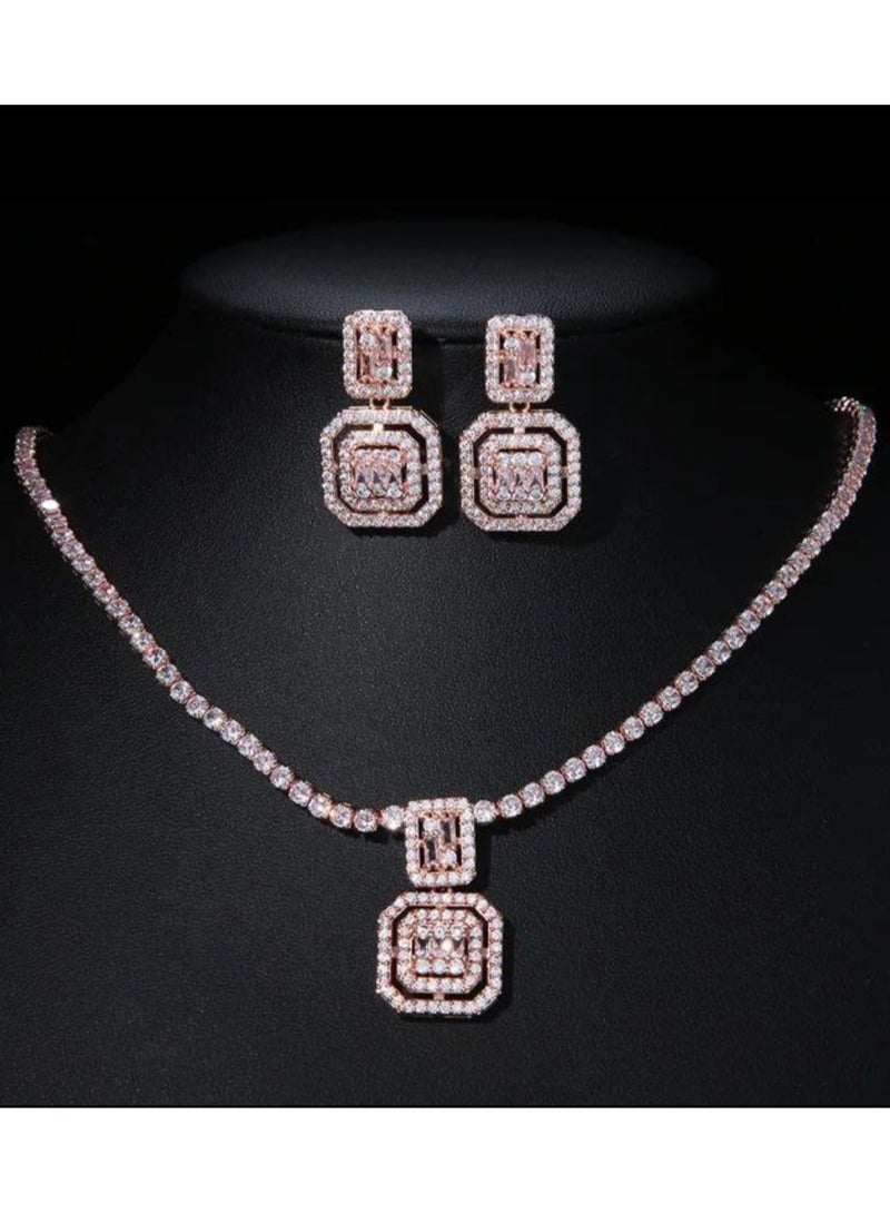 جولاري طقم عقد وأقراط شكل مربع - Image 4