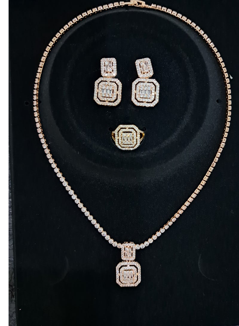 جولاري طقم عقد وأقراط شكل مربع - Image 1