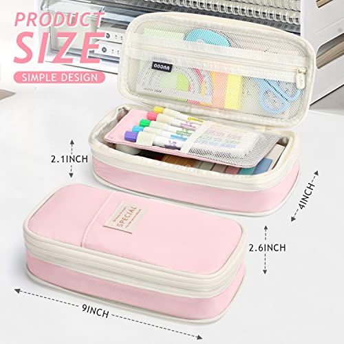 KPX Big Capacity Pencil Pen Case Bag with Zipper Office College School Storage Large Capacity Bag Pouch Holder Box Organizer Colorful (Pink) - Image 2