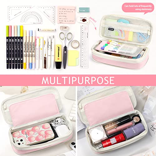 KPX Big Capacity Pencil Pen Case Bag with Zipper Office College School Storage Large Capacity Bag Pouch Holder Box Organizer Colorful (Pink) - Image 4