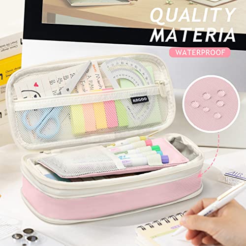 KPX Big Capacity Pencil Pen Case Bag with Zipper Office College School Storage Large Capacity Bag Pouch Holder Box Organizer Colorful (Pink) - Image 5