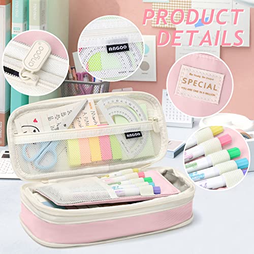 KPX Big Capacity Pencil Pen Case Bag with Zipper Office College School Storage Large Capacity Bag Pouch Holder Box Organizer Colorful (Pink) - Image 3