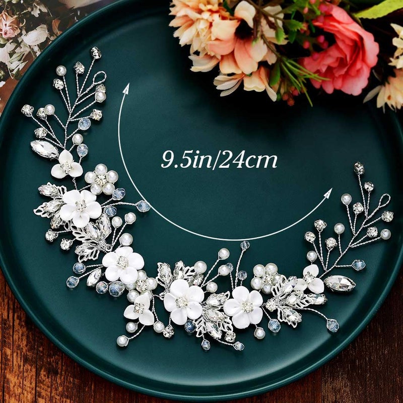 GORAIS Flower Bride Wedding Hair Vine Crystal Bridal Headpieces Pearl Hair Accessories for Women and Girls - Image 2