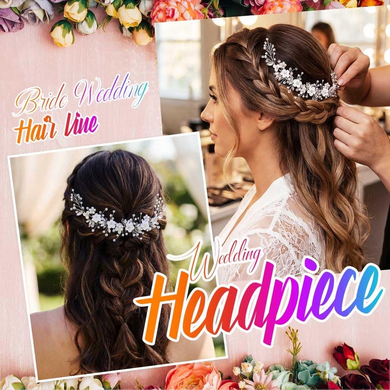 GORAIS Flower Bride Wedding Hair Vine Crystal Bridal Headpieces Pearl Hair Accessories for Women and Girls - Image 4