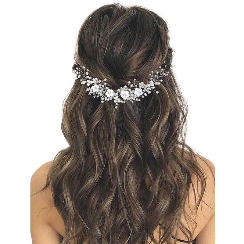 GORAIS Flower Bride Wedding Hair Vine Crystal Bridal Headpieces Pearl Hair Accessories for Women and Girls - Image 1