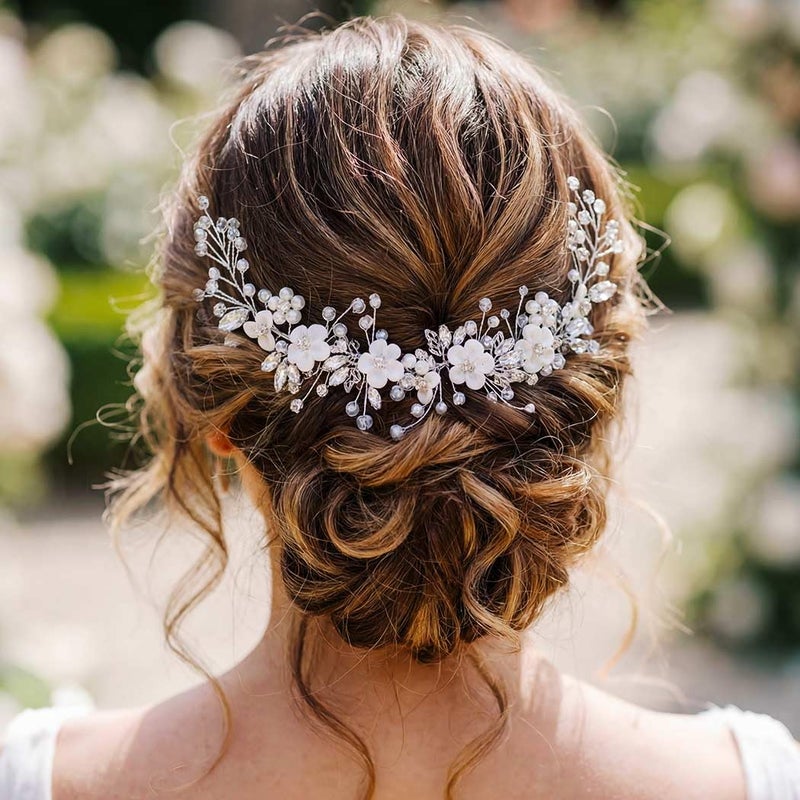 GORAIS Flower Bride Wedding Hair Vine Crystal Bridal Headpieces Pearl Hair Accessories for Women and Girls - Image 3