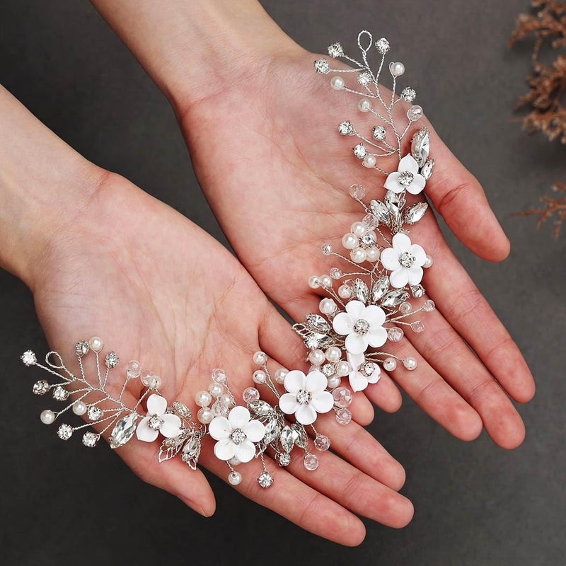GORAIS Flower Bride Wedding Hair Vine Crystal Bridal Headpieces Pearl Hair Accessories for Women and Girls - Image 5