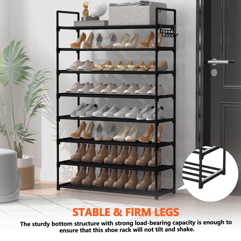 Hsscblet 8 Tiers Metal Shoe Rack,Adjustable Shoe Shelf Storage Organizer with Hooks,Stackable Boot & Shoe Storage,for Entryway,Hallway,Closet,Black - Image 2