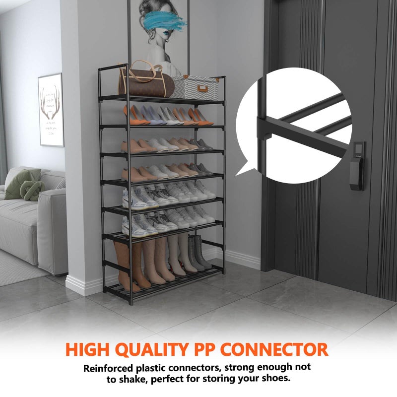 Hsscblet 8 Tiers Metal Shoe Rack,Adjustable Shoe Shelf Storage Organizer with Hooks,Stackable Boot & Shoe Storage,for Entryway,Hallway,Closet,Black - Image 3