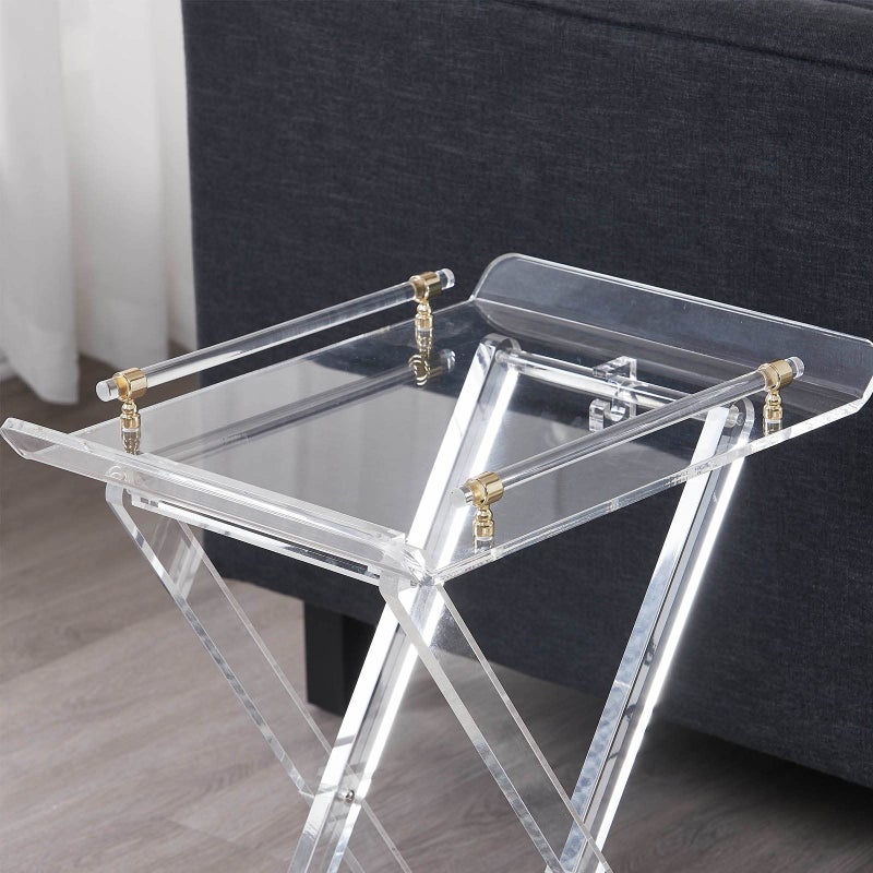LIKENOW Furniture Acrylic Folding Tray Tables for Living Room,Bedroom,Lobby,Clear Small Side Tables with Handle for Coffee,Drink,Food,Snack,Modern Foldable Lucite End Table with X Leg for Decor - Image 5
