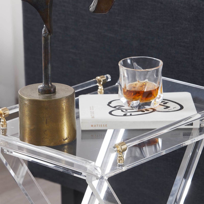 LIKENOW Furniture Acrylic Folding Tray Tables for Living Room,Bedroom,Lobby,Clear Small Side Tables with Handle for Coffee,Drink,Food,Snack,Modern Foldable Lucite End Table with X Leg for Decor - Image 3