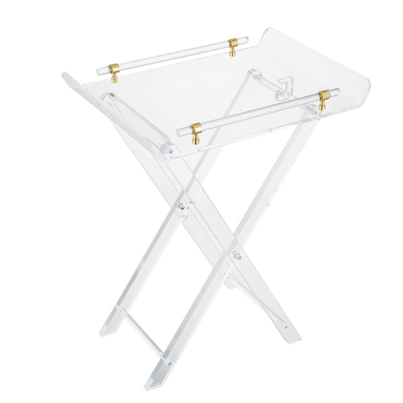 LIKENOW Furniture Acrylic Folding Tray Tables for Living Room,Bedroom,Lobby,Clear Small Side Tables with Handle for Coffee,Drink,Food,Snack,Modern Foldable Lucite End Table with X Leg for Decor - Image 1
