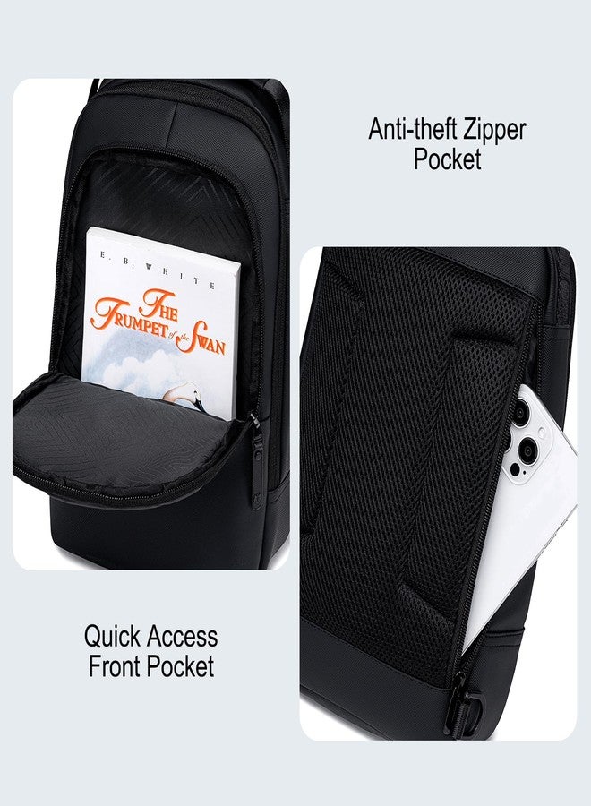 جولدن وولف حقيبة كروس بودي للرجال من جولدن وولف، سعة 4 لتر، حقيبة ظهر تُحمل على الصدر، مناسبة لأجهزة آيباد 9.7 بوصة والهواتف المحمولة، مقاومة للماء، حقيبة يومية متعددة الجيوب، حقيبة كتف واحدة، مناسبة للعمل والسفر، لون أسود - Image 3