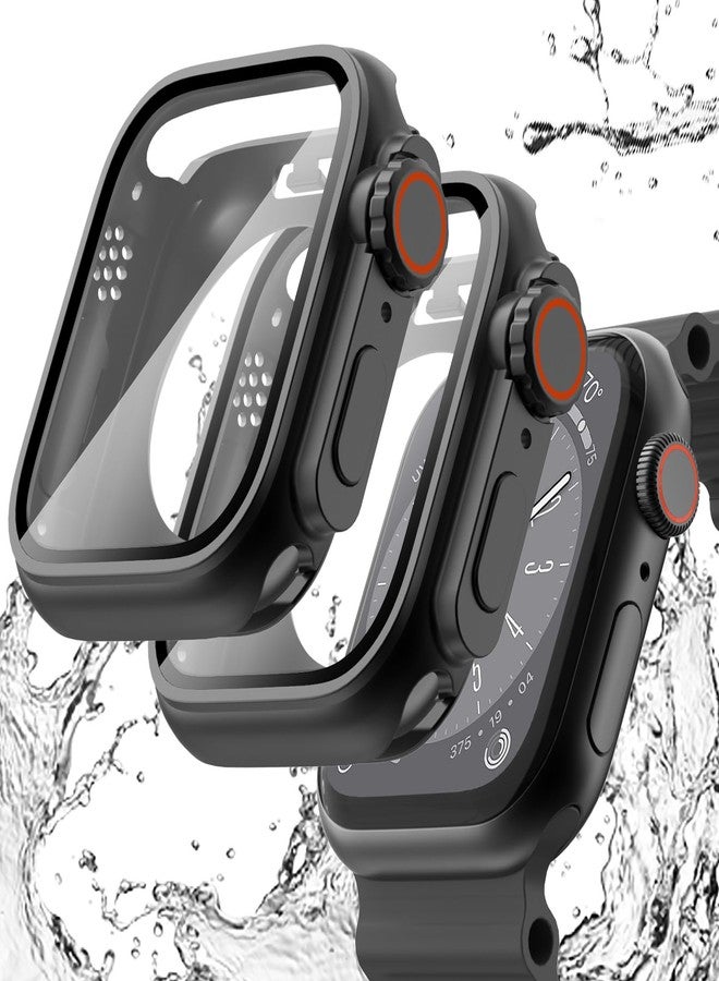 WINGLE 2 in 1 Waterproof case for Apple Watch Screen Protector 44mm Series 6 5 4 SE【Looks Like Apple Watch Ultra】, 2 Pack iWatch Face Cover + Back Bumper with Tempered Glass for Men, Black+Black - Image 1