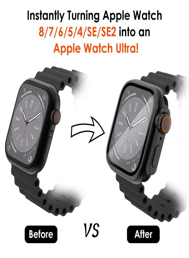 WINGLE 2 in 1 Waterproof case for Apple Watch Screen Protector 44mm Series 6 5 4 SE【Looks Like Apple Watch Ultra】, 2 Pack iWatch Face Cover + Back Bumper with Tempered Glass for Men, Black+Black - Image 2