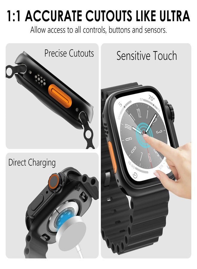 WINGLE 2 in 1 Waterproof case for Apple Watch Screen Protector 44mm Series 6 5 4 SE【Looks Like Apple Watch Ultra】, 2 Pack iWatch Face Cover + Back Bumper with Tempered Glass for Men, Black+Black - Image 3