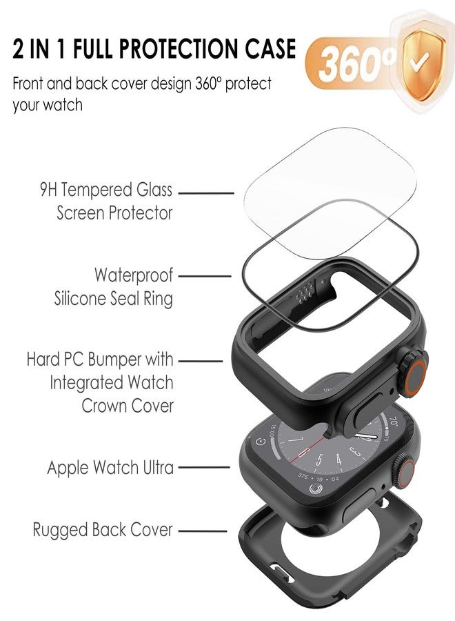 WINGLE 2 in 1 Waterproof case for Apple Watch Screen Protector 44mm Series 6 5 4 SE【Looks Like Apple Watch Ultra】, 2 Pack iWatch Face Cover + Back Bumper with Tempered Glass for Men, Black+Black - Image 5