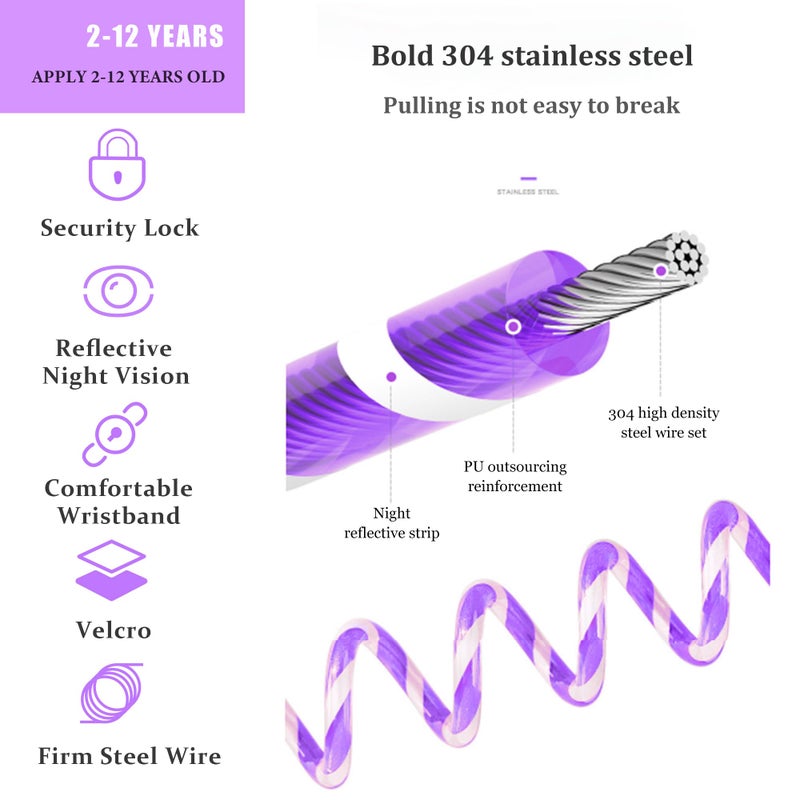 WSZCML Anti Lost Wrist Link,Toddler Harness Walking Leash with Induction Lock,Reflective Child Wrist Leashes for Baby,6.56ft Kids Leash for Supermarket Mall Airport Amusement Park Zoo Travel（Purple） - Image 2