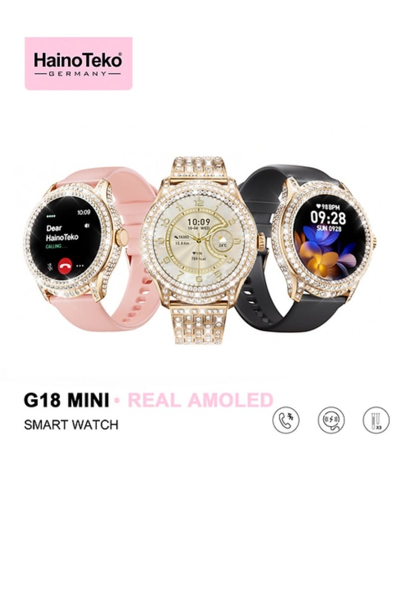 Haino Teko G18 Mini Smart Watch Real AMOLED Screen with 2 Silicone Straps and Gold Beaded Bracelet for Women Multicolor - Image 2