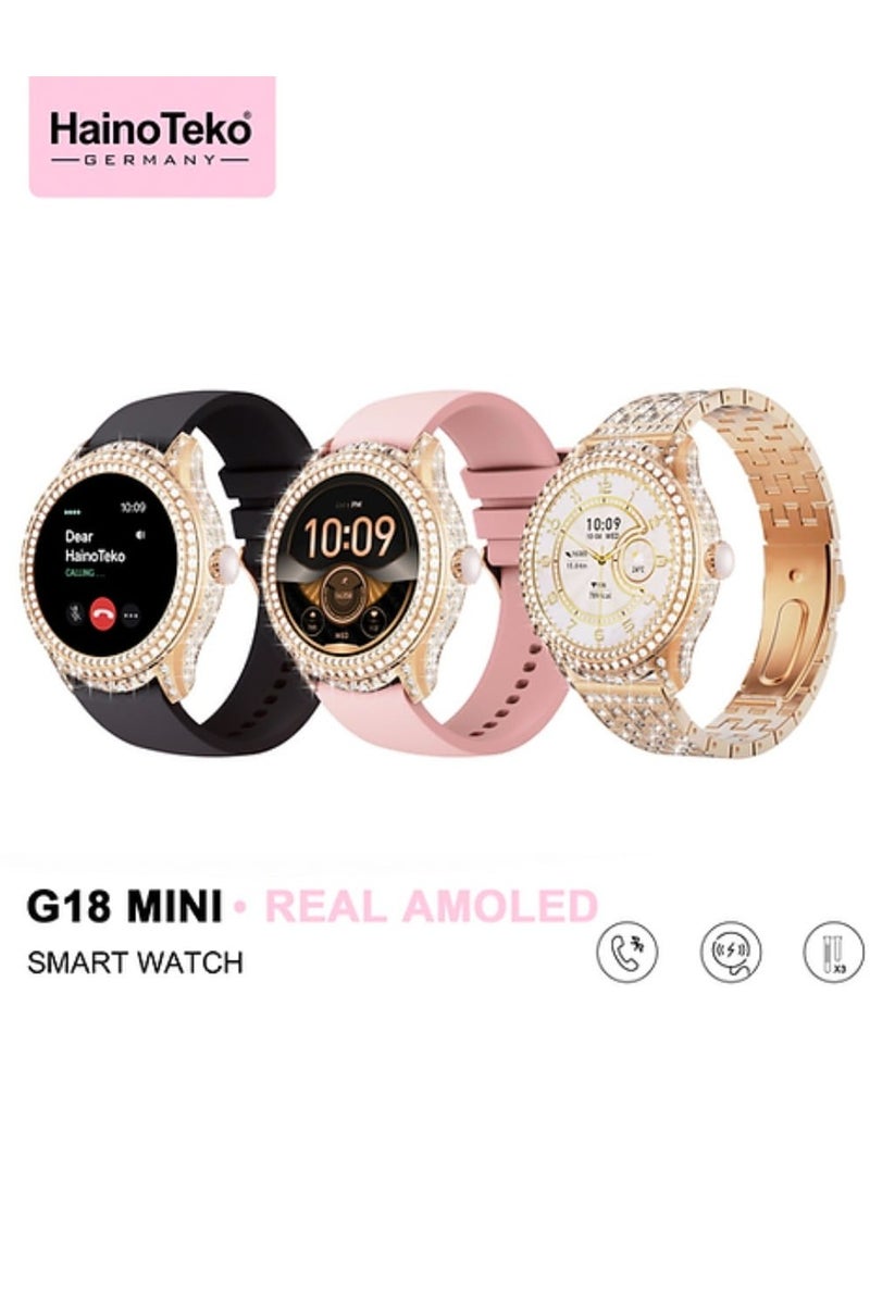 Haino Teko G18 Mini Smart Watch Real AMOLED Screen with 2 Silicone Straps and Gold Beaded Bracelet for Women Multicolor - Image 1