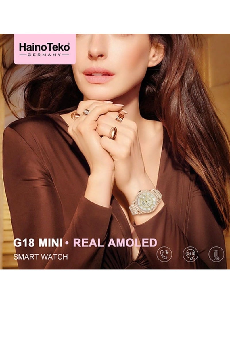 Haino Teko G18 Mini Smart Watch Real AMOLED Screen with 2 Silicone Straps and Gold Beaded Bracelet for Women Multicolor - Image 3