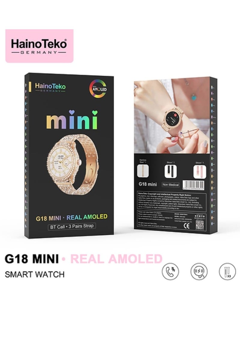 Haino Teko G18 Mini Smart Watch Real AMOLED Screen with 2 Silicone Straps and Gold Beaded Bracelet for Women Multicolor - Image 4