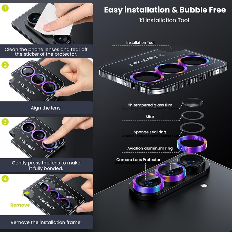 wsken for Z Fold 7 Camera Lens Protector Case Cover - Ultra HD Anti-Reflective Tempered Metal Glass Anti Scratch Rear Camera Screen Protector Film for Samsung Galaxy Z Fold 7 5G Accessories,Colorful - Image 5