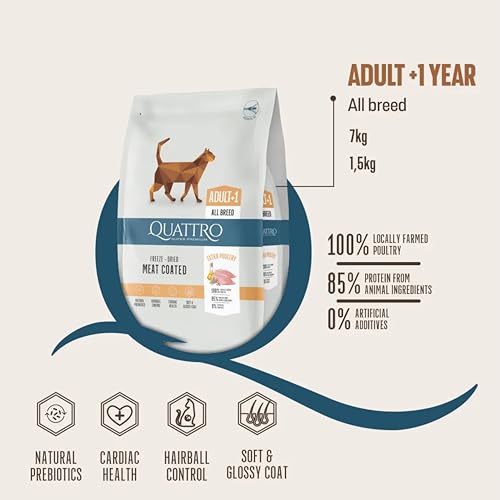 Quattro Super Premium Dry Cat Food for Adult Cats (1+ Year) - Extra Poultry, 1.5 kg - Image 2