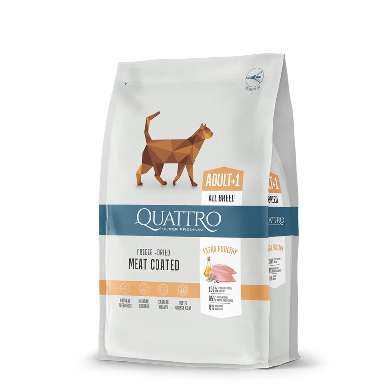 Quattro Super Premium Dry Cat Food for Adult Cats (1+ Year) - Extra Poultry, 1.5 kg - Image 1