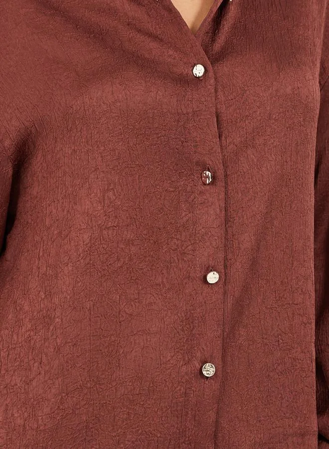Styli Textured Long Sleeve Oversized Shirt