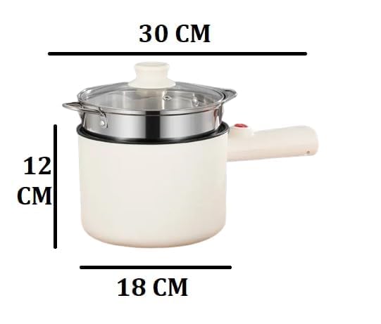 Trady Multifunctional Electric Cooker with Stainless Steel Steamer Electric Non Stick Cookware Hot Pot Long Handle Round Shape Design OverHeating DryBoil Protection For Home Travel White - Image 2