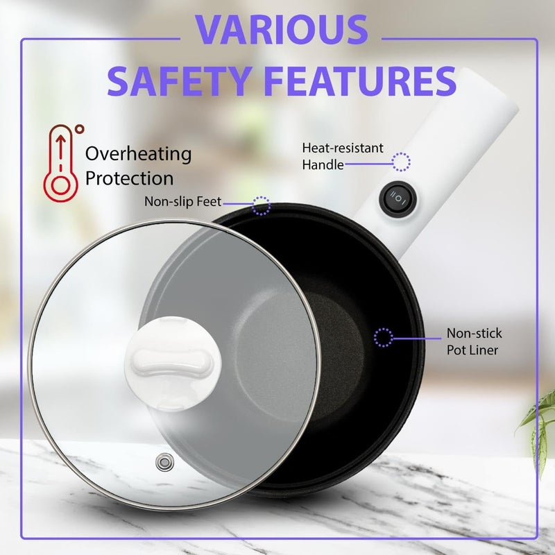 Trady Multifunctional Electric Cooker with Stainless Steel Steamer Electric Non Stick Cookware Hot Pot Long Handle Round Shape Design OverHeating DryBoil Protection For Home Travel White - Image 4