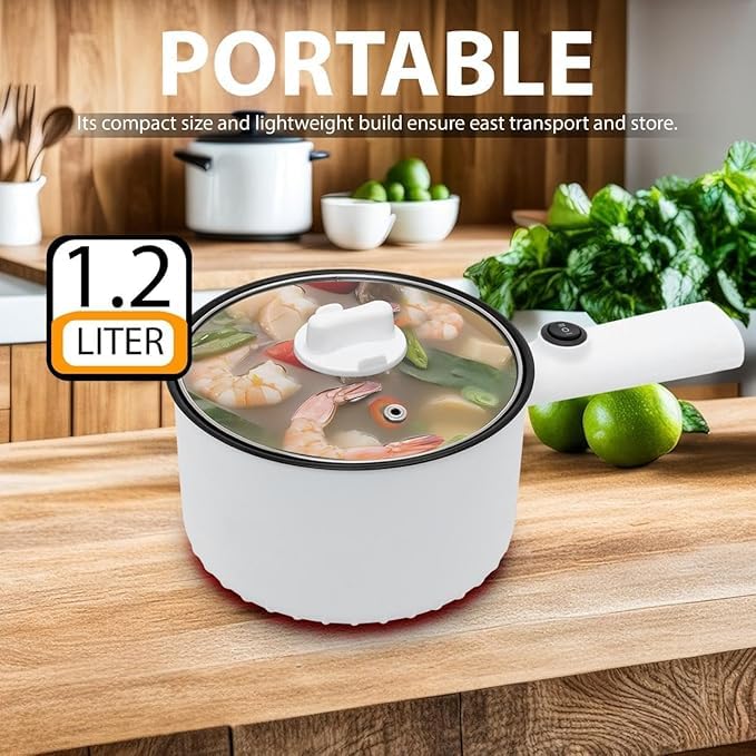 Trady Multifunctional Electric Cooker with Stainless Steel Steamer Electric Non Stick Cookware Hot Pot Long Handle Round Shape Design OverHeating DryBoil Protection For Home Travel White - Image 3