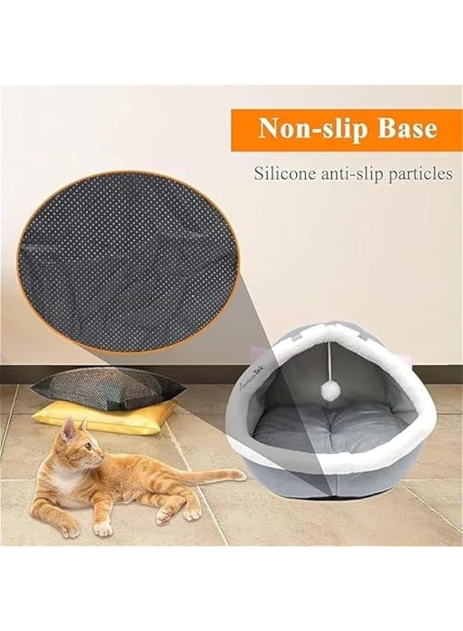 بيوينتي سرير القط ، منزل القط ، سرير مع وسادة قابلة للإزالة ، قاعدة مضادة للانزلاق ، مثالية للقطط والكلاب الصغيرة ، الراحة الهادئة مع لعبة معلقة ، آلة قابلة للغسيل ، 48x44x42cm - Image 2